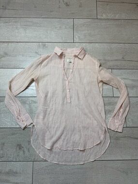 LOFT Softened Shirt Pink Striped Blouse XS – Lightweight Gauze Button Top